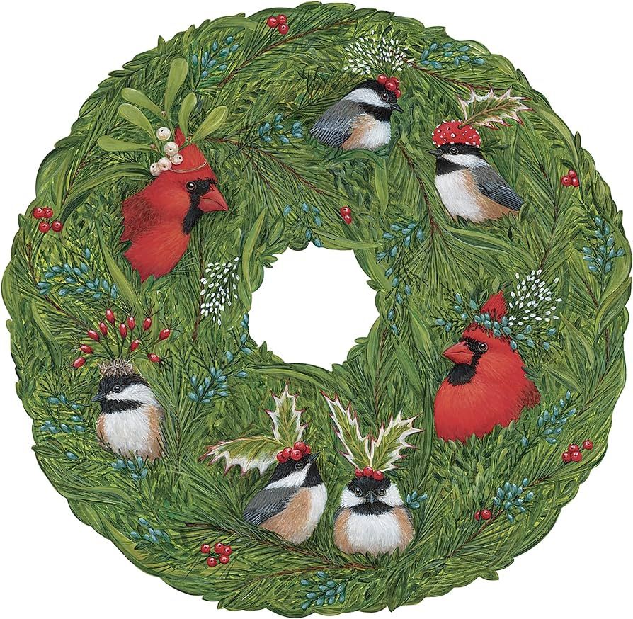 Winter Songbirds Wreath Paper Placemats - Disposable Round Place Mats for Christmas Holiday Parti... | Amazon (US)