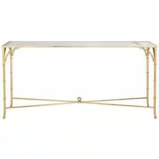 Maurice 63 in. Gold/Clear Standard Rectangle Glass Console Table | The Home Depot