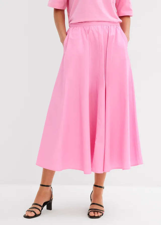 Midi rok in een elastische katoenmix roze | Bonprix NL (Influencer)