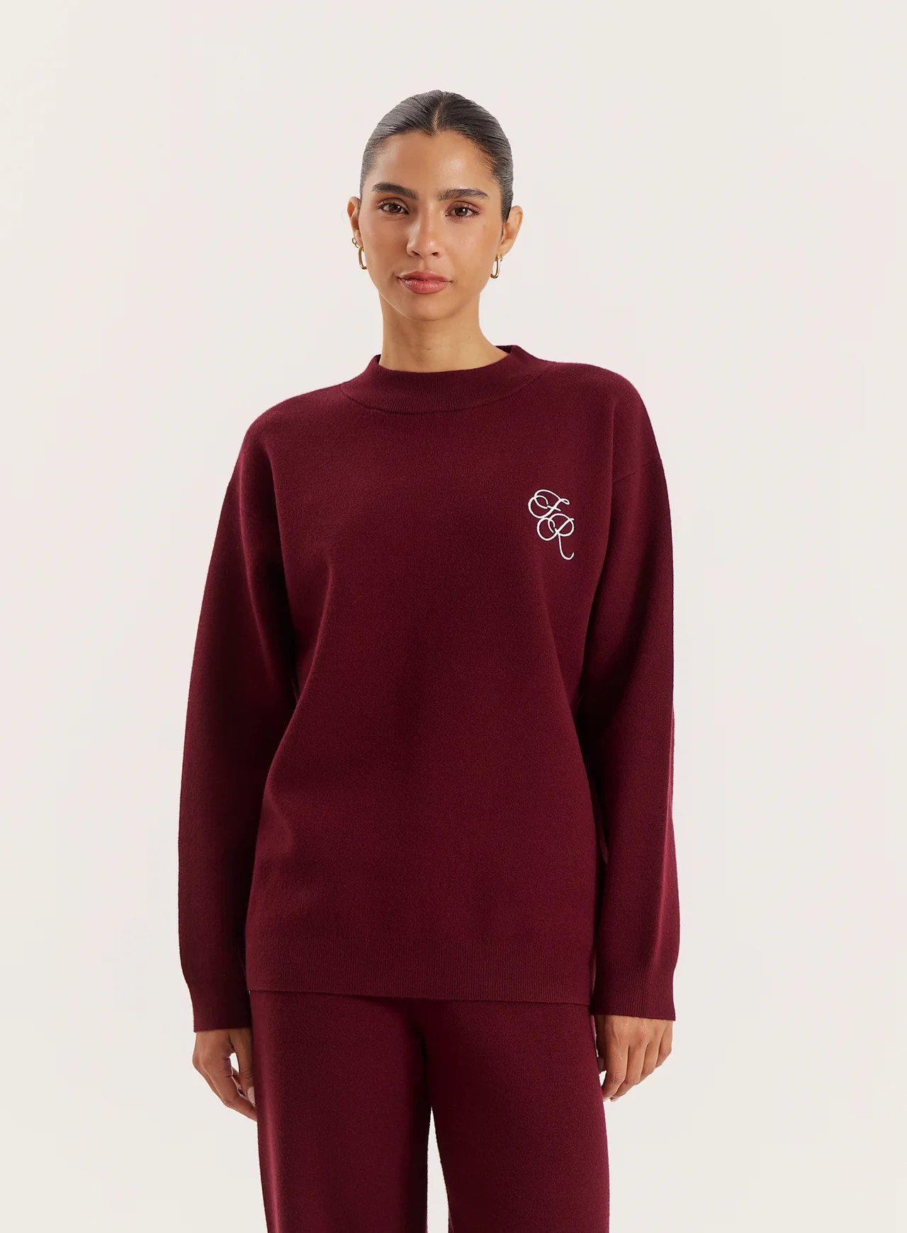 Women's Burgundy Logo Detail Knitted Jumper | Lauren | 4th & Reckless | 4th & Reckless