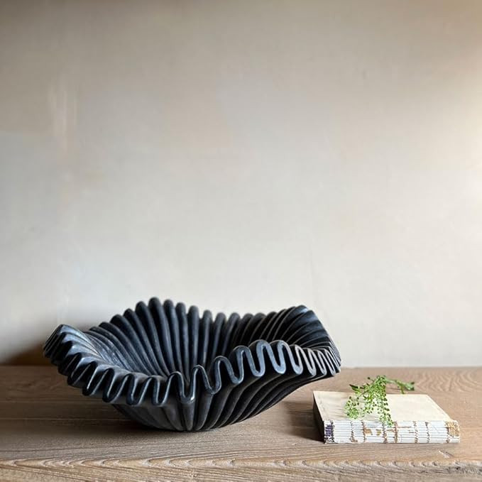 Black Marble Ruffle Bowl (12 Inches), Marble Scallop Bowl, Black Marble Bowl, Black Decorative Bo... | Amazon (US)