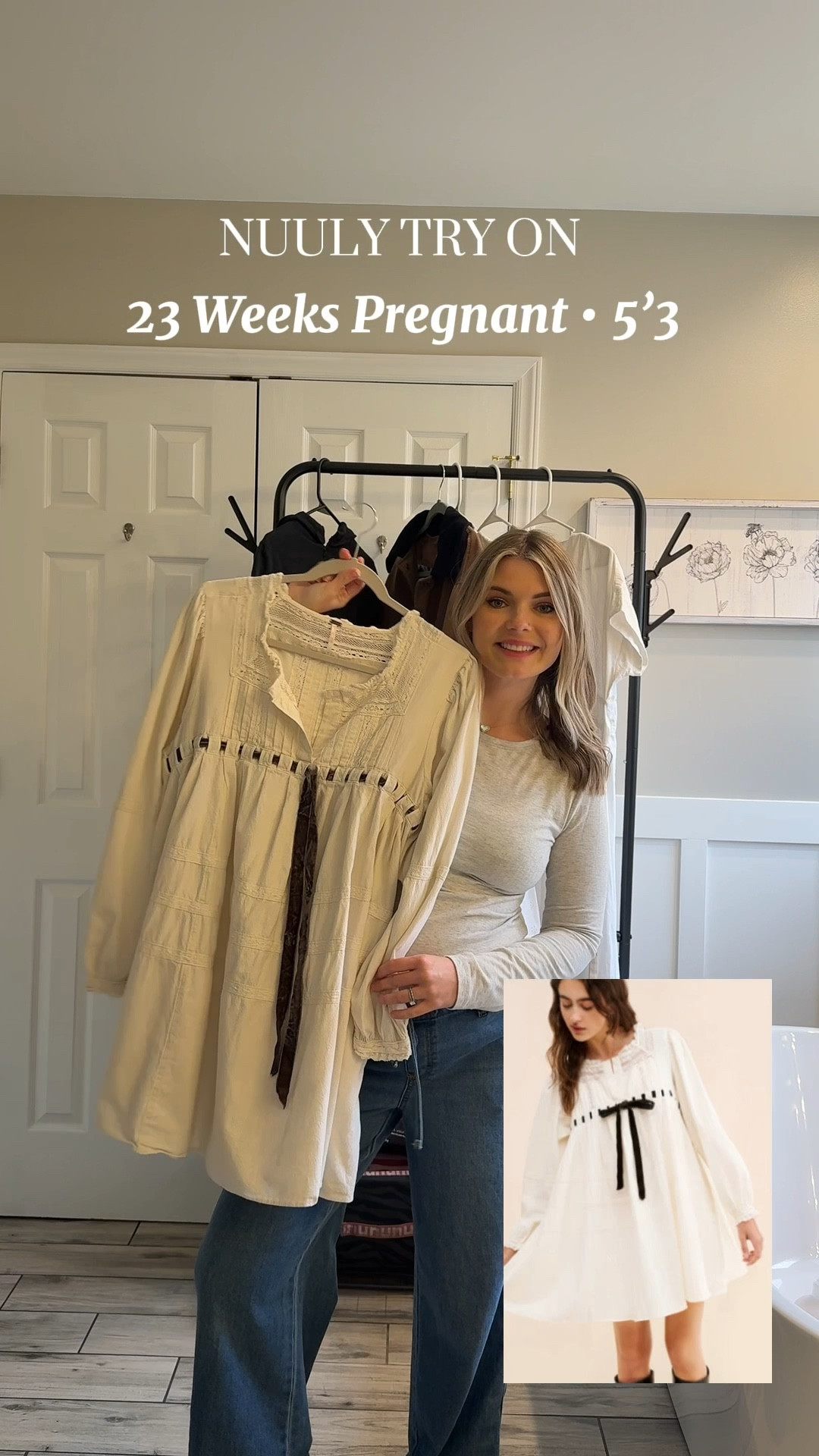 Spring Maternity Nuuly Picks 🌿 

Sharing pieces from this month’s Nuuly box — linking exact items (or closest matches) so you can shop them directly 🤍

I’m wearing smalls in everything. The jumpsuit is a size 6. 

Barn Jacket
Puff sleeve Eyelet babydoll mini dress
Free people babydoll dress
Black jumpsuit 
Maternity sweater 

#LTKmomlife #LTKBump #LTKdayinmylife