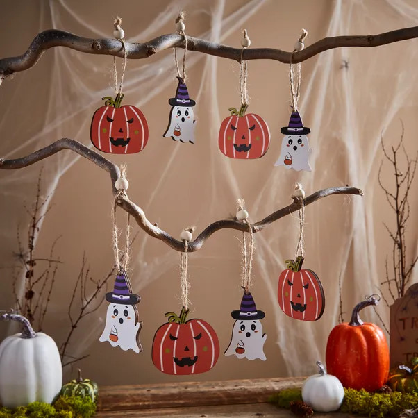 Set of 8 Ghost and Pumpkin Decorations | Dunelm