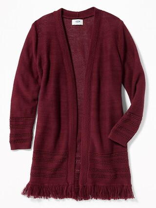 Relaxed Open-Front Fringed-Hem Sweater for Girls | Old Navy US