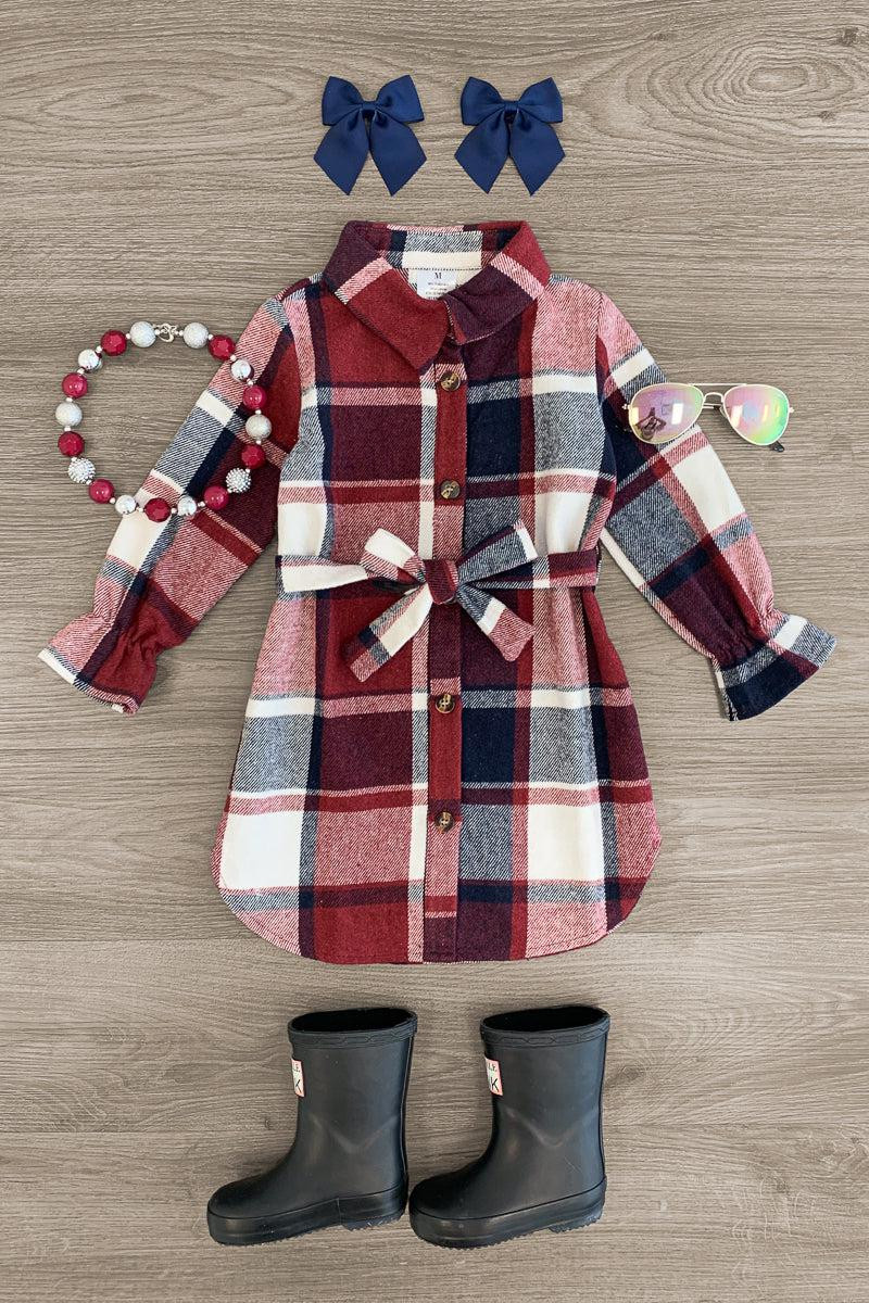 Burgundy & Navy Plaid Flannel Dress | Sparkle In Pink