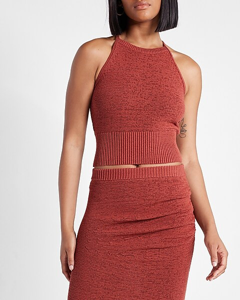 Halter Neck Tie Back Sleeveless Sweater | Express