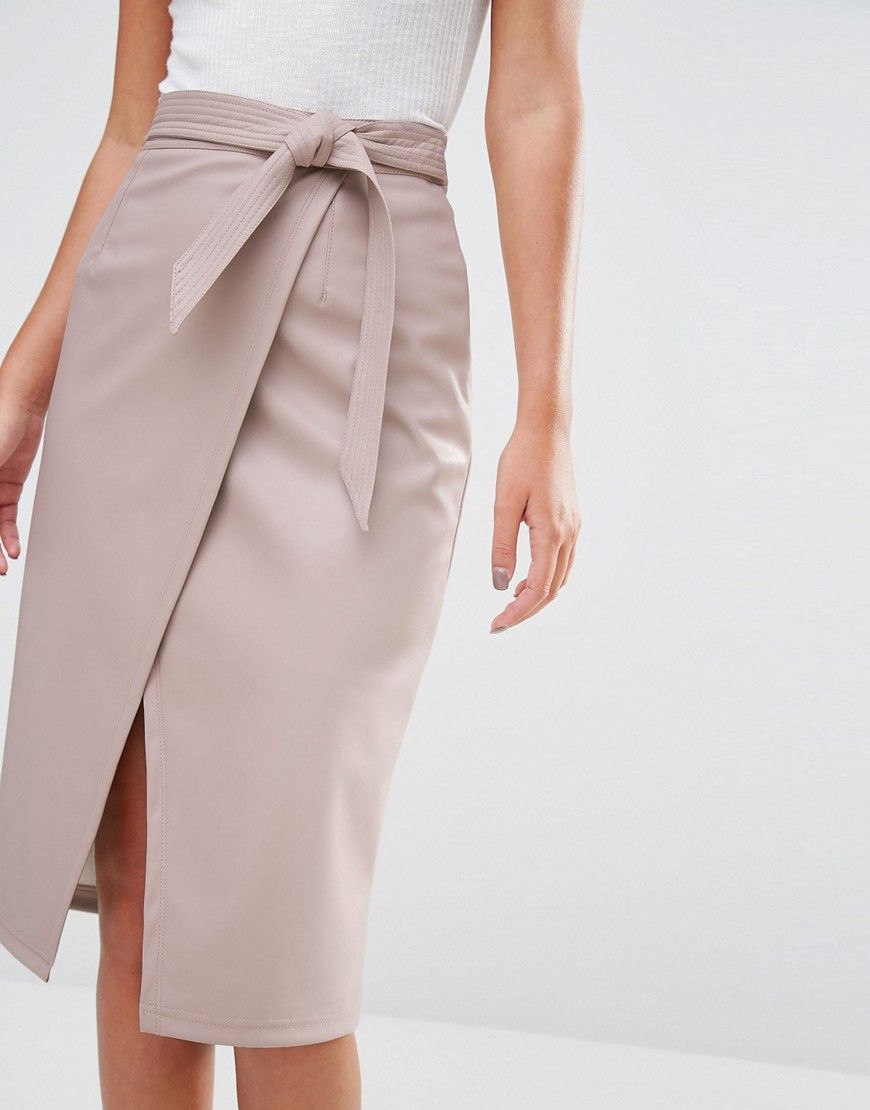 New Look Leather Look Wrap Tie Waist Skirt | ASOS UK