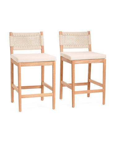 Set Of 2 37in Weave Rope Counter Stools With Upholstered Seat | Marshalls