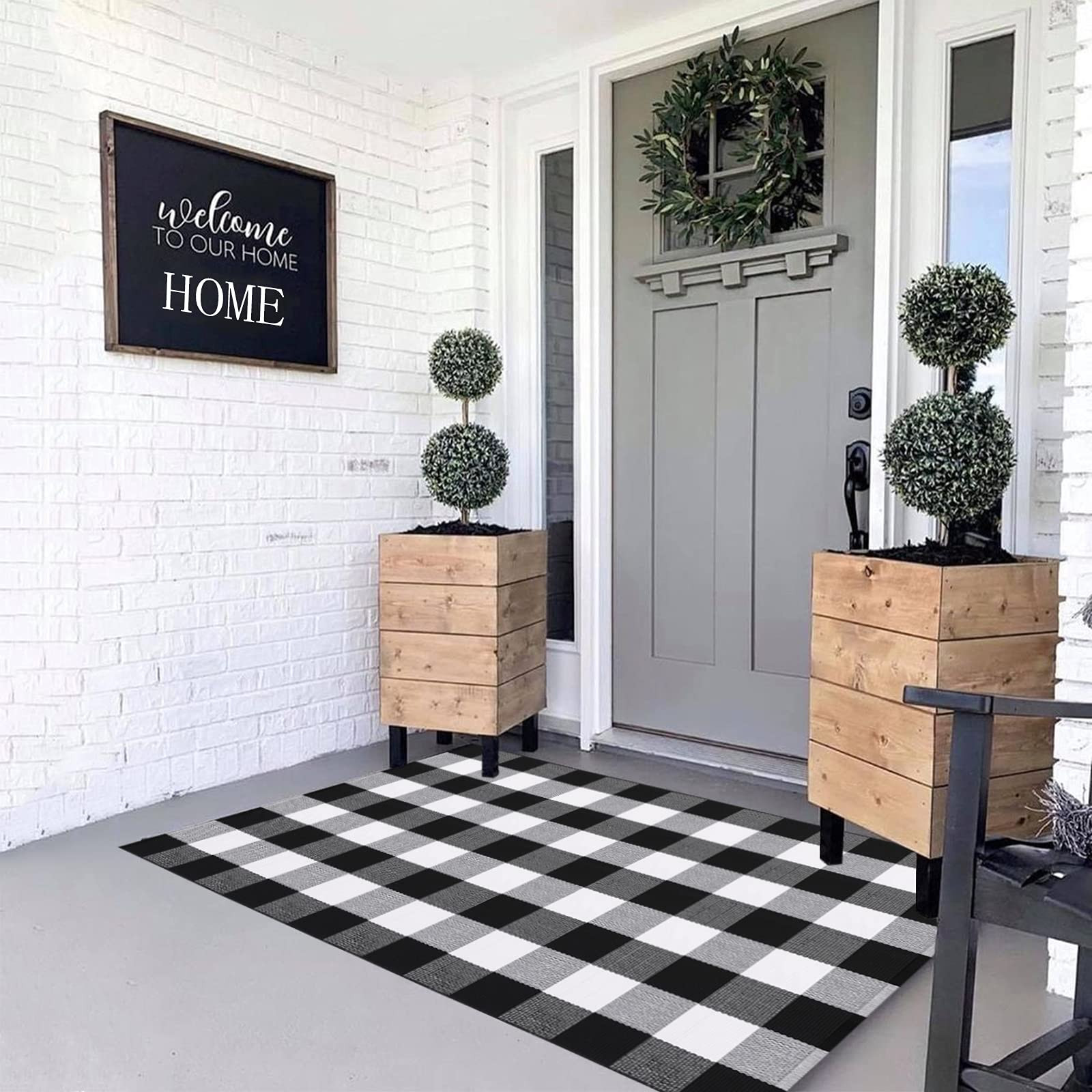 MUBIN Cotton Buffalo Plaid Rug, 3x5 Black and White Check Outdoor Rug Front Door Decorative Mat, ... | Amazon (US)