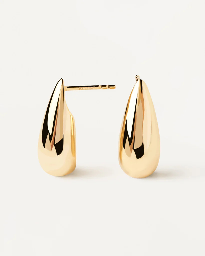 Drop shaped stud earrings in gold-plated silver | Large Sugar Earrings | PDPAOLA | PDPAOLA ES