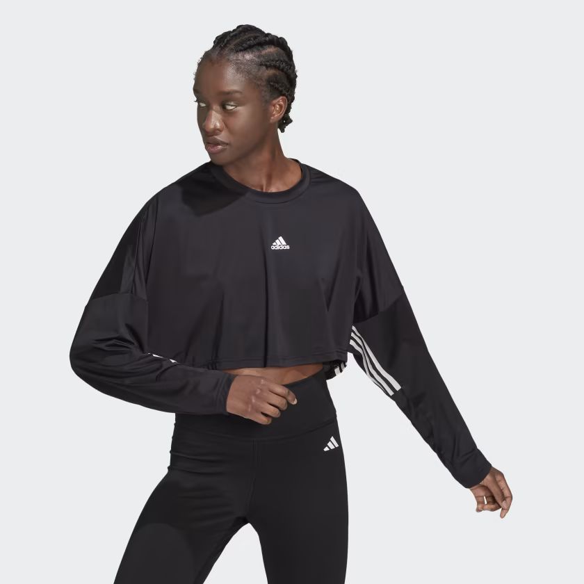 adidas Hyperglam Cut 3-Stripes Lightweight Oversized Sweatshirt - Black | Women's Training | adid... | adidas (US)