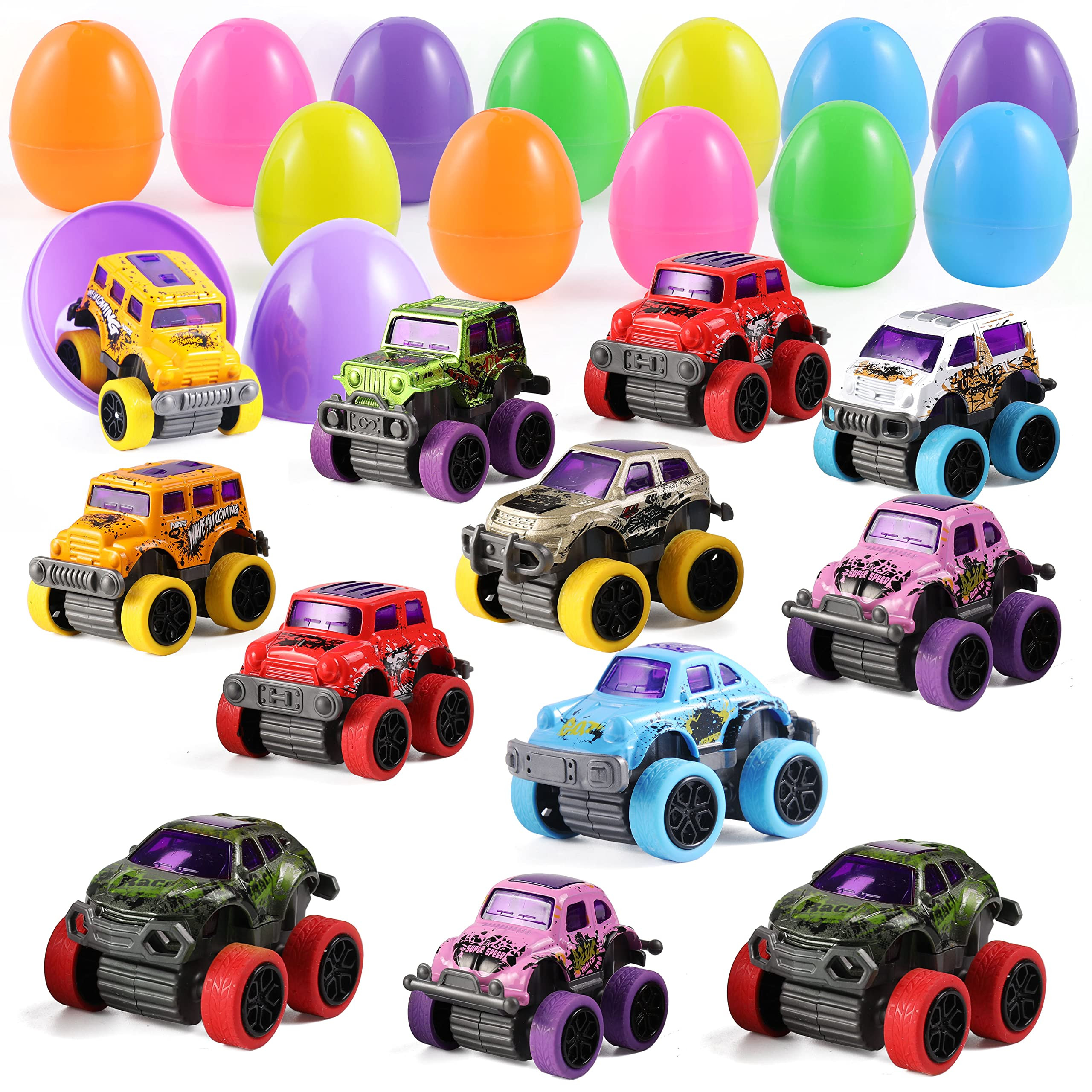 JOYIN 12 Pcs Easter Eggs Filled with Pull Back Monster Cars, Easter Trucks Cars for Kids ​Egg H... | Amazon (US)