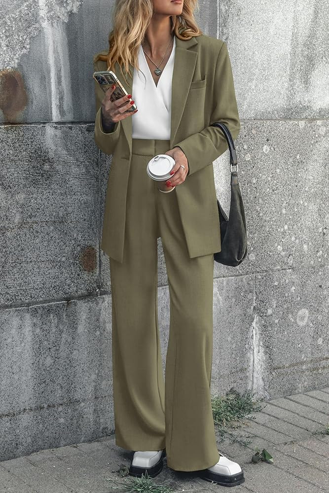 PRETTYGARDEN Womens 2024 2 Piece Fall Blazer Jacket And Wide Leg Pants | Amazon (US)