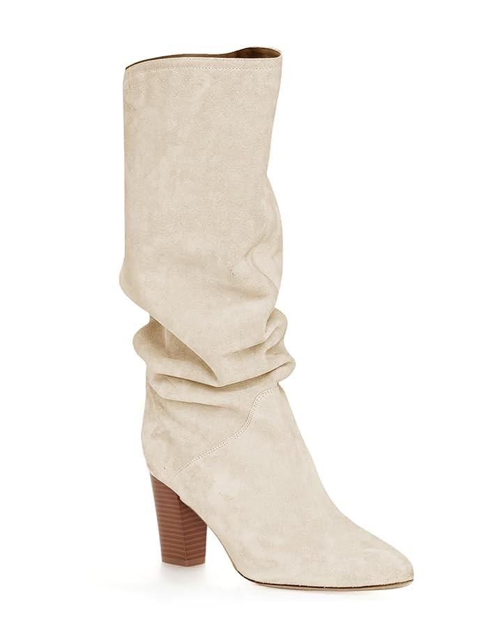 Coutgo Womens Slouchy Knee High Boots Wide Calf Kitten Heel Pointed Toe Pull On Long Boots Winter... | Amazon (US)