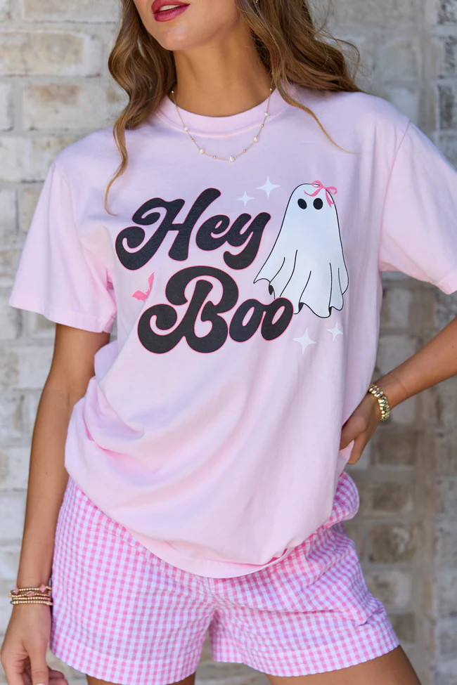 Hey Boo Light Pink Graphic Tee | Pink Lily