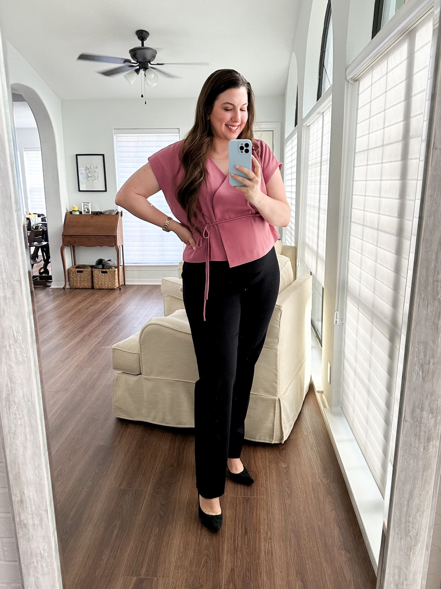 Workwear #ootd 9/22/25 

This top is sale on sale! Only $33! Runs TTS 

Use code  KMILLERXSPANX on these slacks! 

Womens business professional workwear and business casual workwear and office outfits midsize outfit midsize style 

#LTKSaleAlert #LTKFindsUnder50 #LTKWorkwear
