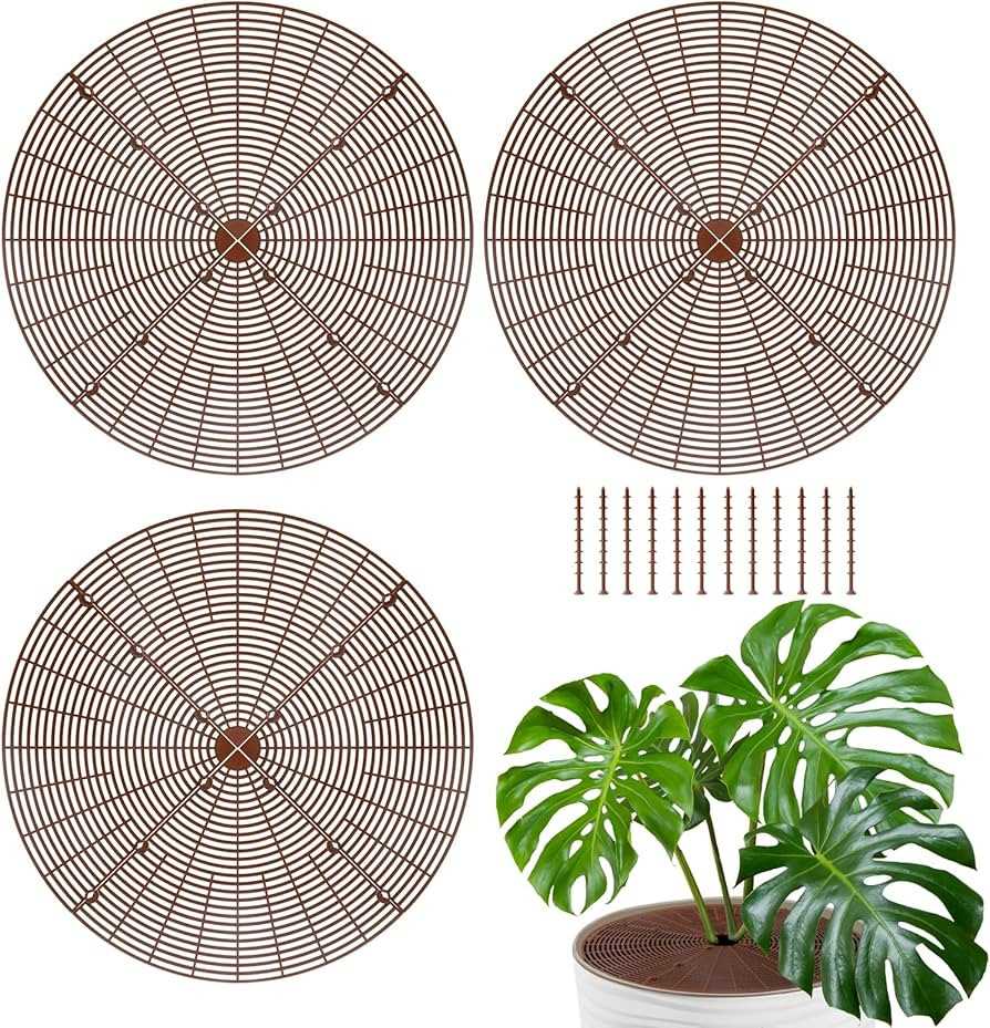 ANPHSIN 3 Plant Pot Grid Cover Protectors from Animals - 20.8" Dia Cuttable Flower Pot Soil Cover... | Amazon (US)