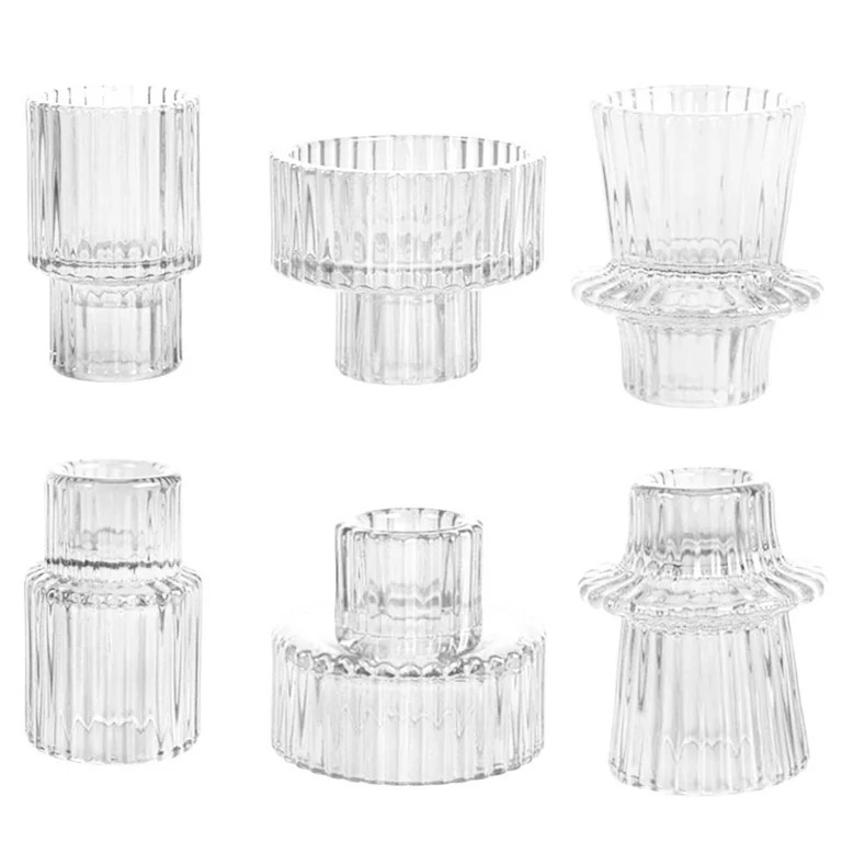 HIDAWN 6 Pcs Clear Glass Candlestick Holders Tealight Candle Holders, Votive Candle Taper Candle ... | Walmart (US)