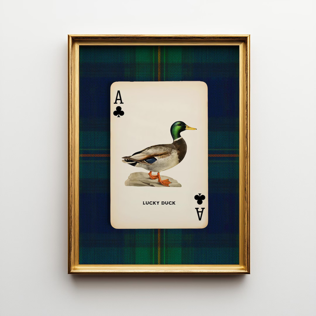 Mallard Duck Playing Card Art – One Lucky Duck Ace Print, Preppy Plaid Hunting Lodge Decor, Old... | Etsy (US)