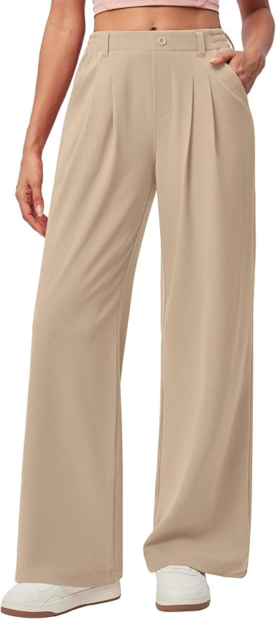 IUGA Wide Leg Pants Woman Pull on Stretchy Work Dress Pants High Waisted Business Casual Trousers... | Amazon (US)