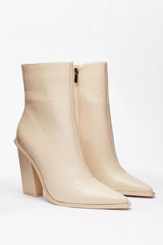 Just Croc Off Faux Leather Heeled Boots | Nasty Gal (US)