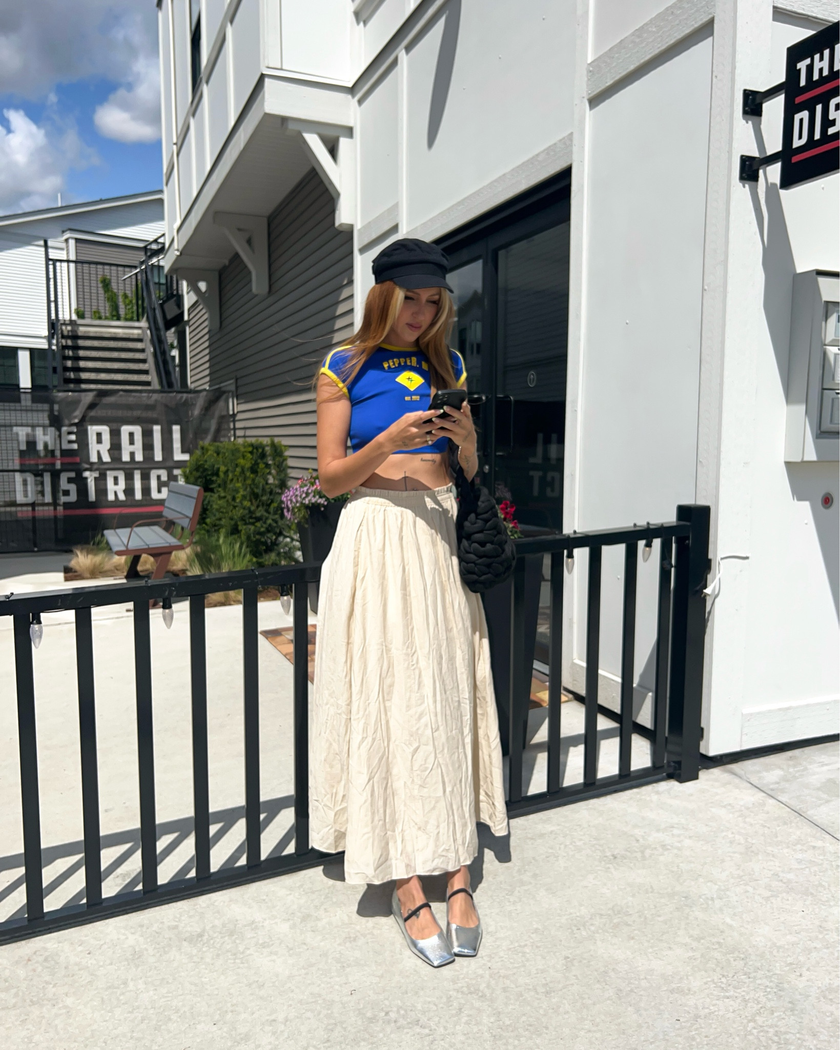 Long maxi skirt, linen skirt, silver flats, oak & fort, crop top, summer fashion, summer skirt, Brazil top