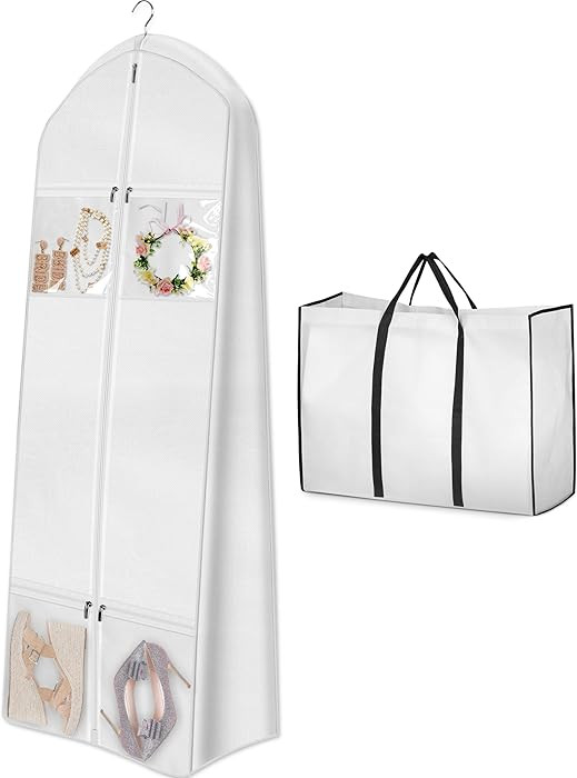 MISSLO Portable 70" Wedding Dress Garment Bag with Bride Tote Bag 8'' Gusseted Dress Bags for Gow... | Amazon (US)