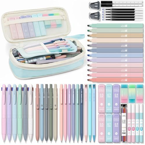 Four Candies 56 PCS Aesthetic School Supplies with Cute Pencil Case, 6 Multicolor Pen, 12 Pastel ... | Amazon (US)
