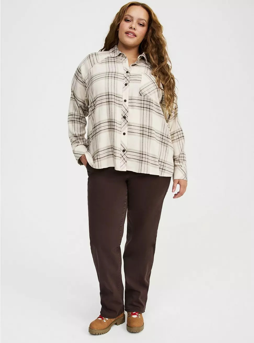 Relaxed Cotton Flannel Button Up Shirt | Torrid (US & Canada)
