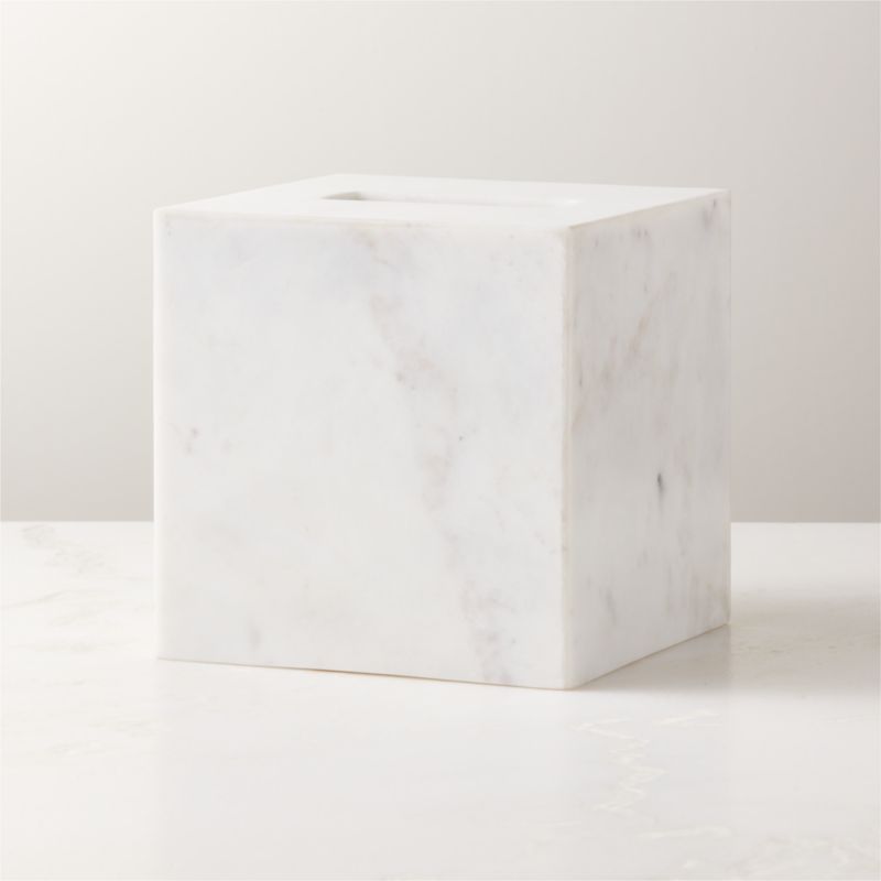 Modern White Marble Tissue Box Cover + Reviews | CB2 | CB2