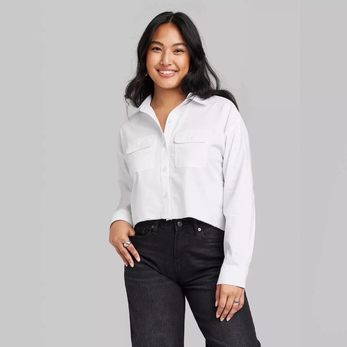 Women's Long Sleeve Cropped Button-Down Shirt - Wild Fable™ | Target