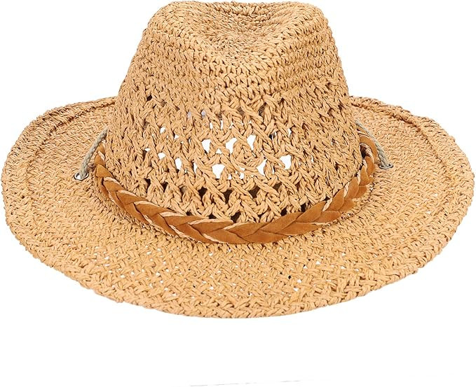 ITODA Straw Cowboy Sun Hat for Women/Kid Shapeable Western Style Country UPF 50+ Cap | Amazon (US)