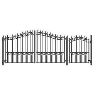 17 ft. x 6 ft. Black Steel Dual Swing Driveway Gate London Style 12 ft. with Pedestrian Gate 5 ft. Fence Gate | The Home Depot