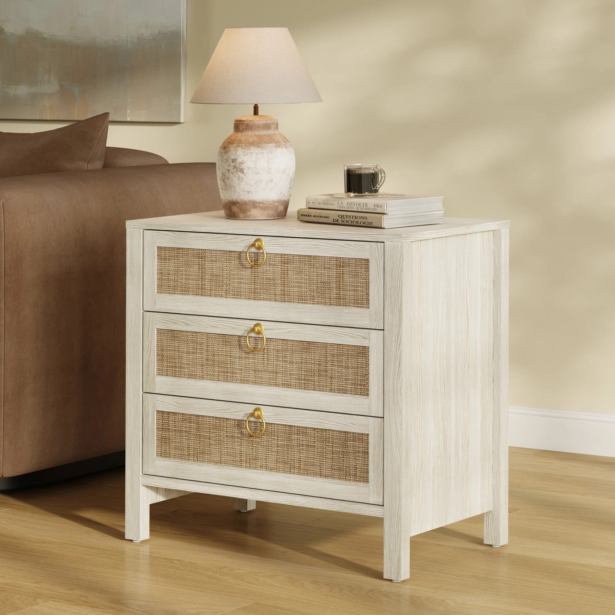 Pomodoro Boho-Inspired Rattan Nightstand With 3-Drawer | Wayfair North America