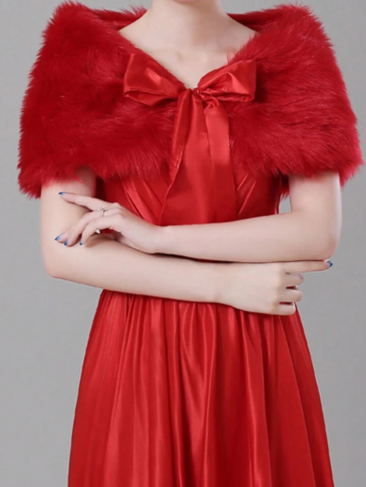 1pc Fur Shawl With Tie, Long Hair, Warm And Suitable For Wedding Evening Dresses | SHEIN