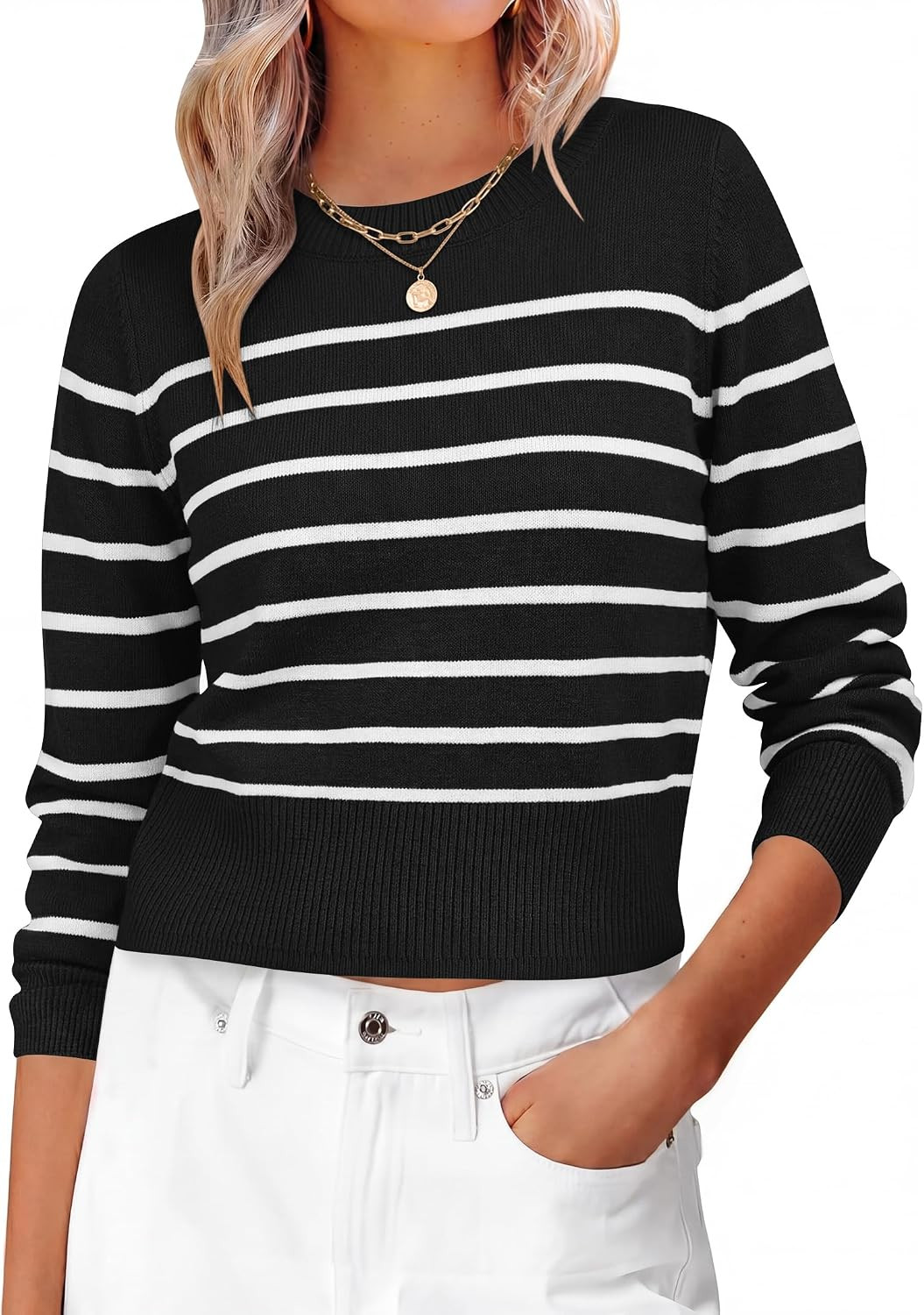 ANRABESS Women’s Long Sleeve Cropped Crew Neck Lightweight Fall Sweaters | Amazon (US)