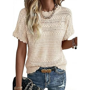 Acelitt Womens Short Sleeve Knit Sweater Tops, S-XXL | Amazon (US)
