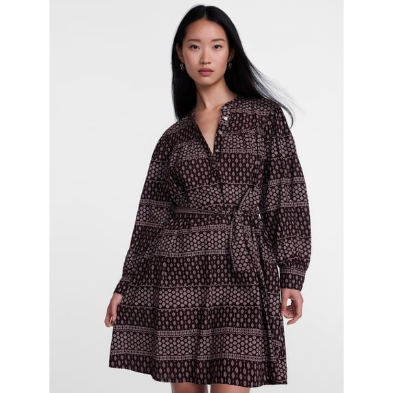 Scenario Women's Band Collar Shirtdress with Long Sleeves, Sizes XS-XXXL | Walmart (US)