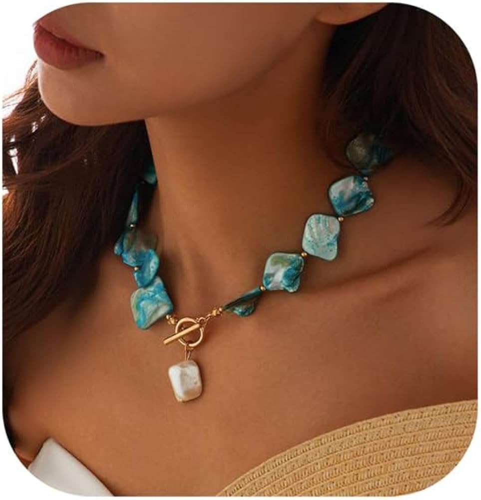 Gold Shell Pendant Necklace for Women Summer Beach Irregularly Shell Clavicle Choker Necklace Bik... | Amazon (US)