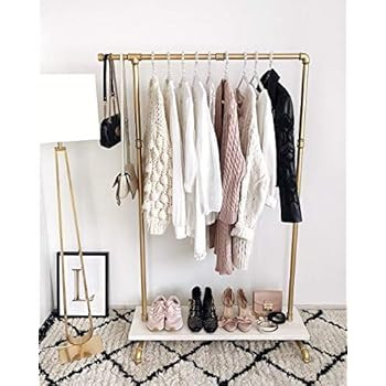 BOSURU Industrial Pipe Clothing Rack Wooden Garment Rack with Shelves Retail Clothes Display Rack... | Amazon (US)