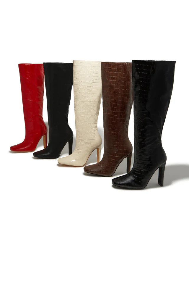 Miss Lola | Adelaisa Black Knee High Heel Boots | MISS LOLA