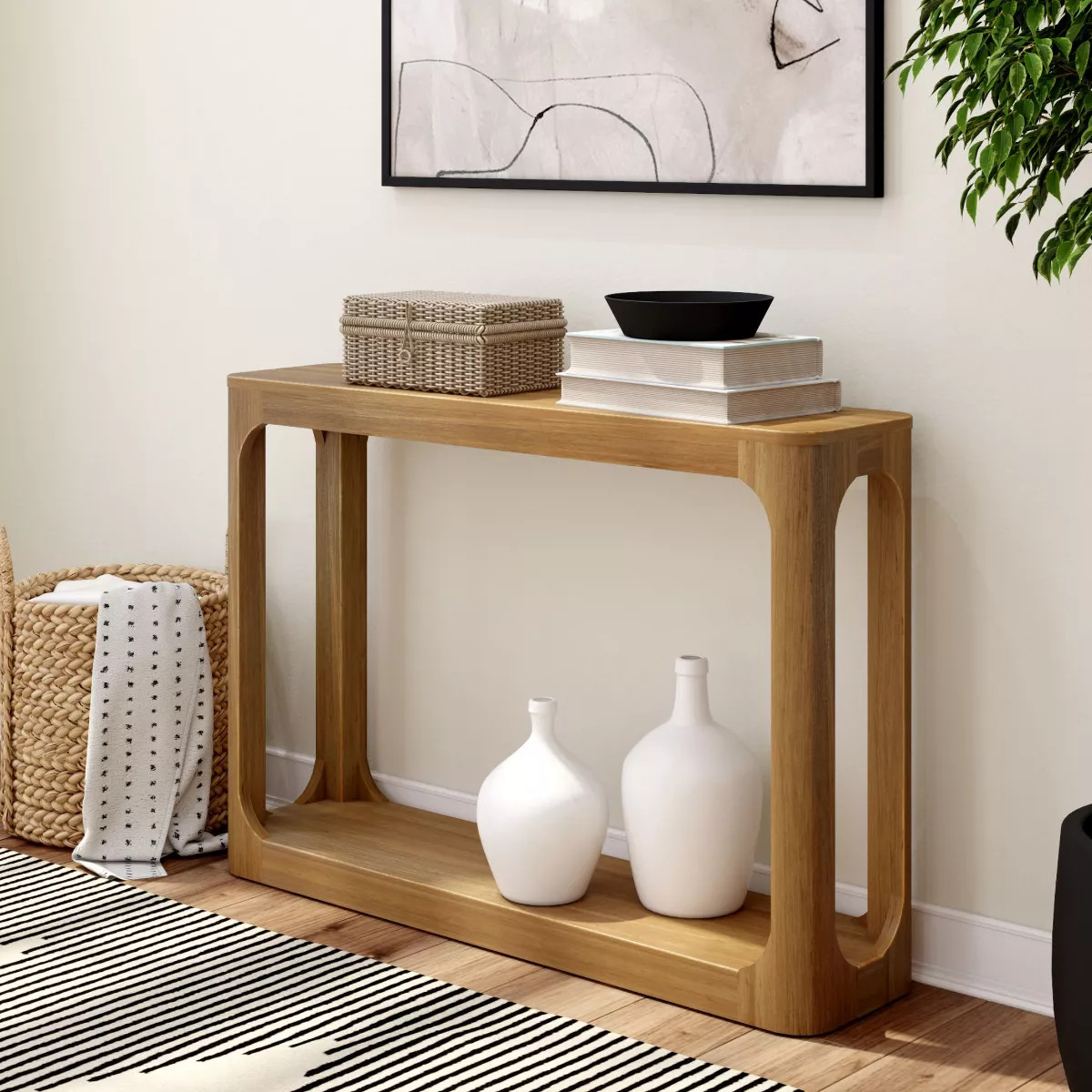 Plank+Beam 46" Forma Console Table, Solid Wood Rounded Edge Sofa Table with Storage Shelves, Narr... | Target