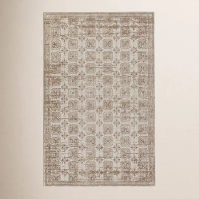 Phoebe Machine Washable Kimmons Geometric Area Rug in Tan/Cream | Wayfair North America