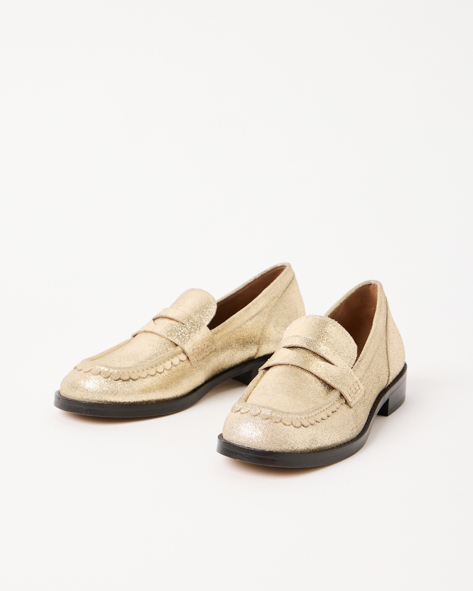 Gold Metallic Leather Slip On Loafers, size UK 5 | Oliver Bonas (Global)
