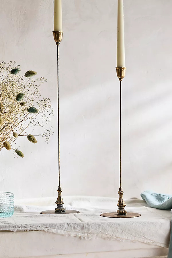 Slim Gilded Iron Candlestick | Anthropologie (US)