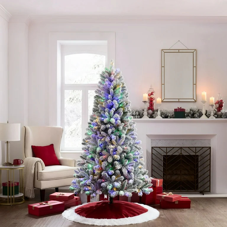 6.5 ft Pre-Lit Flocked Frisco Pine Artificial Christmas Tree with 250 Color-Changing LED Lights a... | Walmart (US)