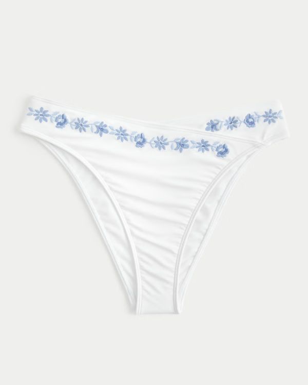 Curvy Embroidered High-Leg High-Waist Cheeky Bikini Bottom | Hollister (US)