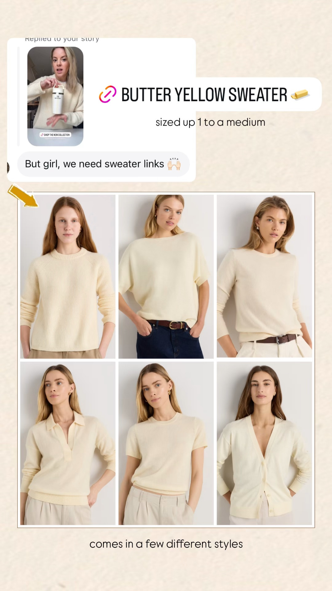 Butter yellow sweater for spring 🧈 I sized up 1 to a medium 