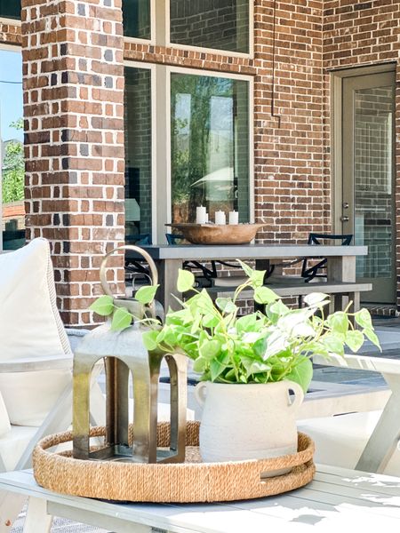 Outdoor views into my backyard. From my best selling outdoor table from pottery barn! It’s amazing quality with its rustic concrete top! I have the bench to go with it! To the subtle outdoor accessories! 

#LTKstyletip #LTKSeasonal #LTKhome