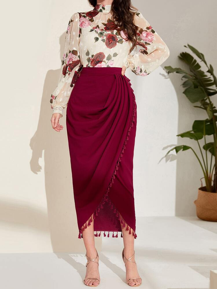 SHEIN Modely Jupe à franges | SHEIN